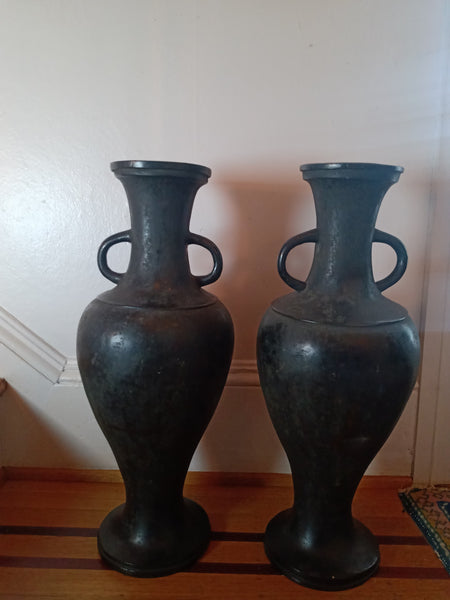 19th Century Large Chinese Bronze Temple Vases with Drilled Bottoms. Guangxu