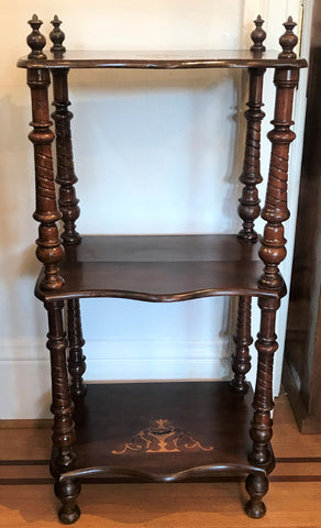 Etegere shelves Victorian walnut with inlaid satin wood. 
