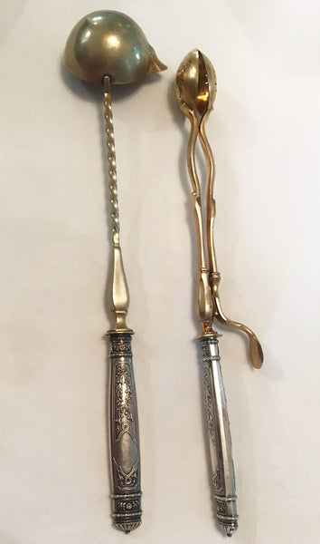 19th Century French Silver Ice Tongs and Ladle Cased Set